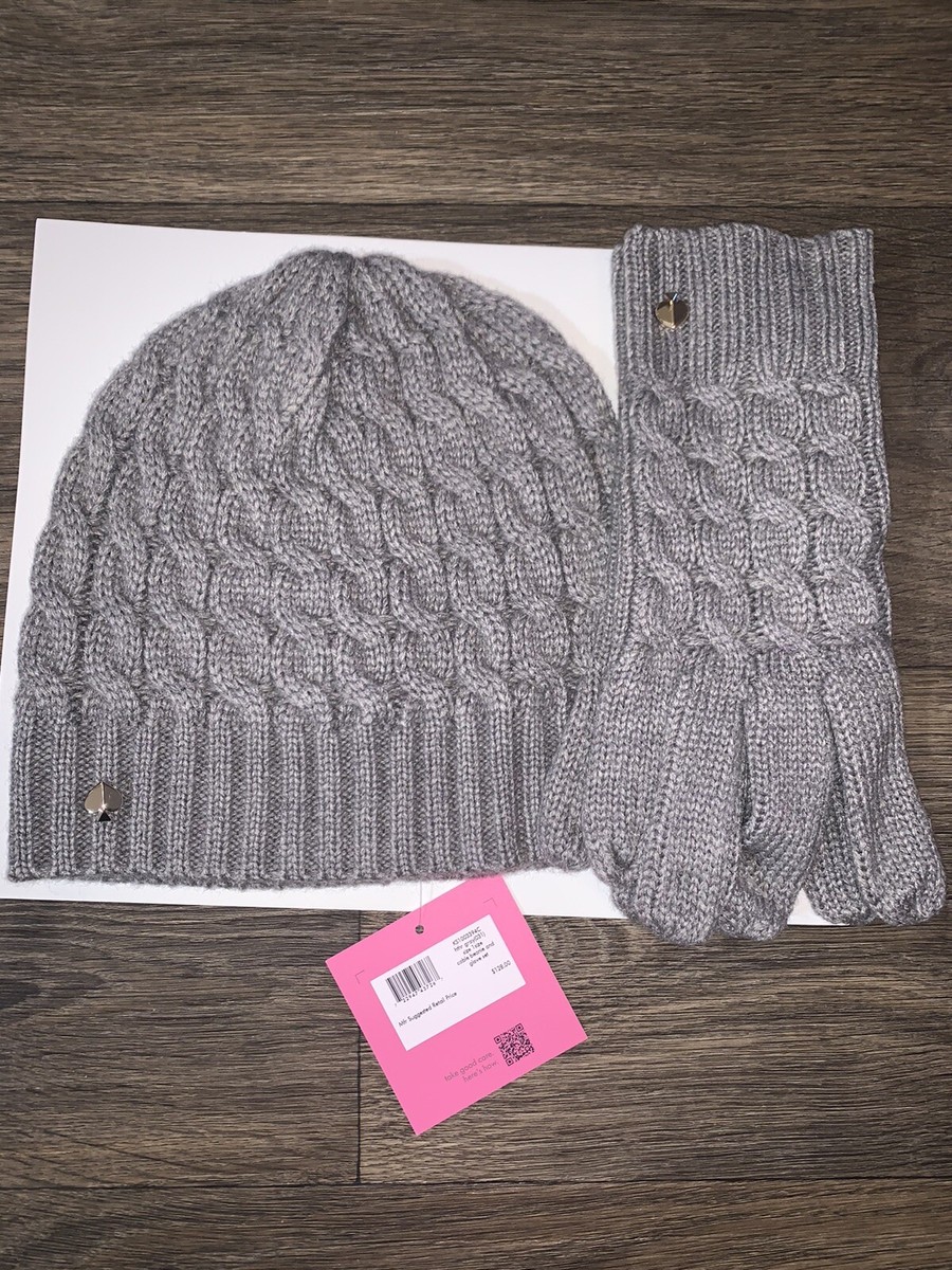 Kate Spade Cable Knit Beanie & Glove Gift Box Set In Heather 