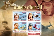Famous Aviators Airplanes MNH Stamps 2023 Burundi M/S