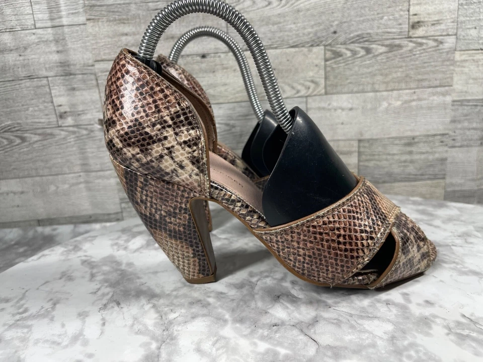 Zapatos Kurt Geiger Tacones Mujer 9M Marrón Negro Cuero Serpiente Punta abierta Correas Bomba Foto 4 de 4