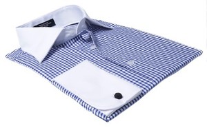 blue and white checkered dress shirt