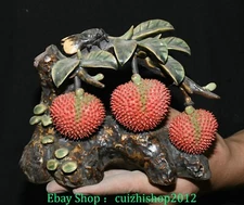 Chinese Wucai Porcelain Lizhi Lychee Leaf Cicada Cicala Got it Animal Statue