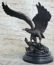 Signed American Bald Eagle Bronze Sculpture Statue Figure Art Deco
