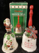 2 Christmas Bells - Porcelain Dinner Bell & Santa on Sleigh Ceramic