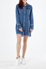 Elvi Uk 10 Longline Midwash Denim Jacket Dress With Flared Cuff Detail