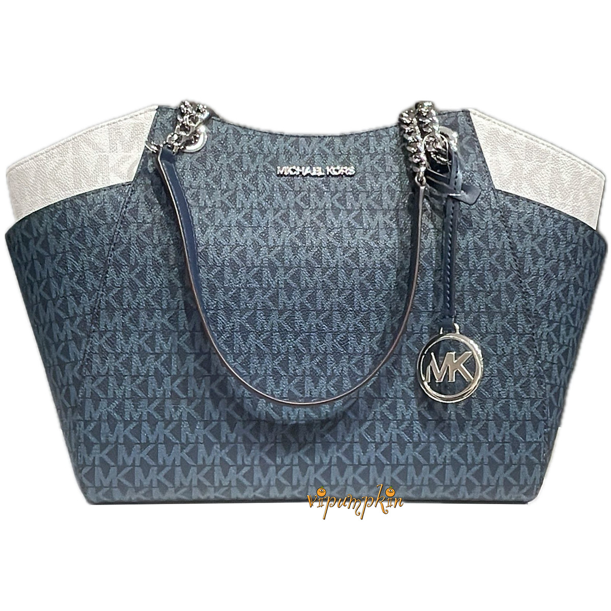 Michael Kors Jet Set Travel Large Chain Shoulder Tote MK Signature 