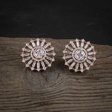 Women Stud Round Earrings Rose Gold Plated Earring Cubic Zirconia Ear Jewelry