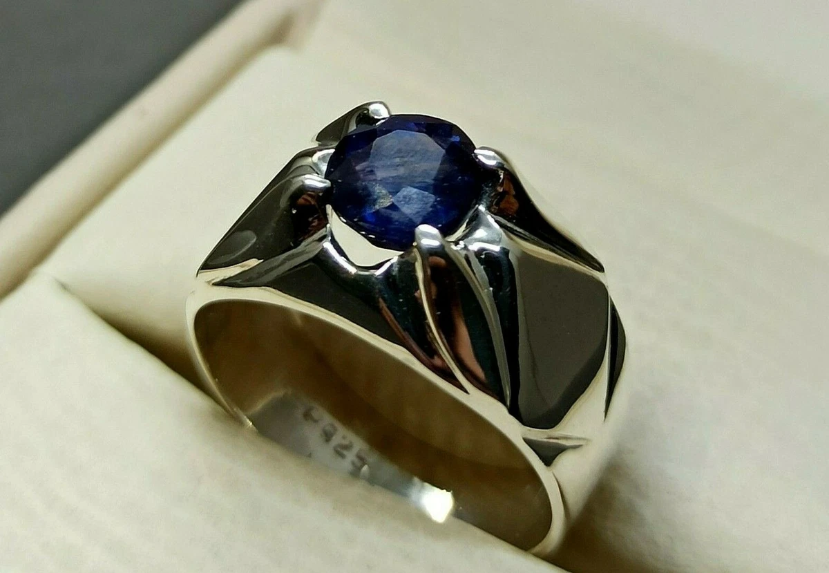 Blue Sapphire Ring Lab-Created Gemstone China Wall Design 925 Silver Men  Ring | eBay