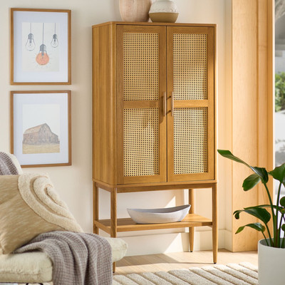 Springwood Caning Storage Cabinet, Rattan Weave, 2-Door w/ Shelves, Freestanding