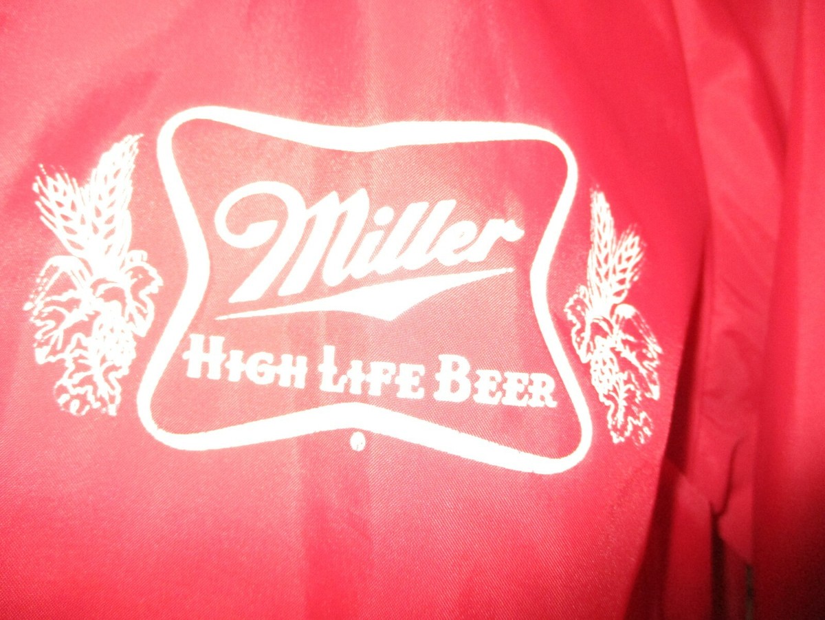 Older Red MILLER HIGH LIFE Screened Logo Snap Up Unlined Jacket
