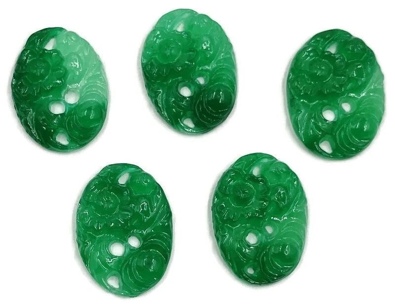 12 Vintage Hong Kong Jade Verde Resina Floral 18x13mm. Camafeos de cabujón ovalados 278PT Foto 2 de 4