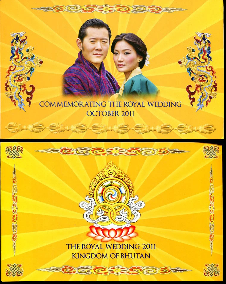 Bután 100 Ngultrum 2011 boda conmemorativa P 35 sin circular con carpeta Foto 2 de 4