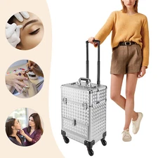 Rolling Nail Case Wheeled Manicure Makeup Train Box Storage Case Organizer
