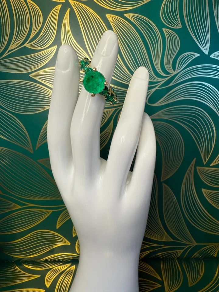 Talla 10 - Anillo Multi Piedras Preciosas Esmeralda Zambia 100% Original Verde Bosque Foto 2 de 3