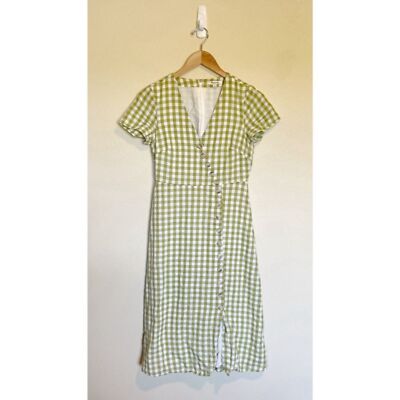 Madewell Green Button-Wrap Midi Dress in Gingham Check 0 | eBay