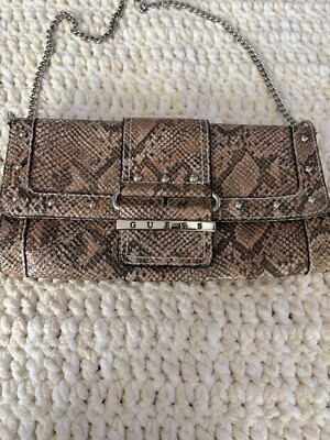 GUESS Faux Snakeskin BUCKLE FLAP Y2K 90 s Shoulder Bag /Clutch Chain Strap
