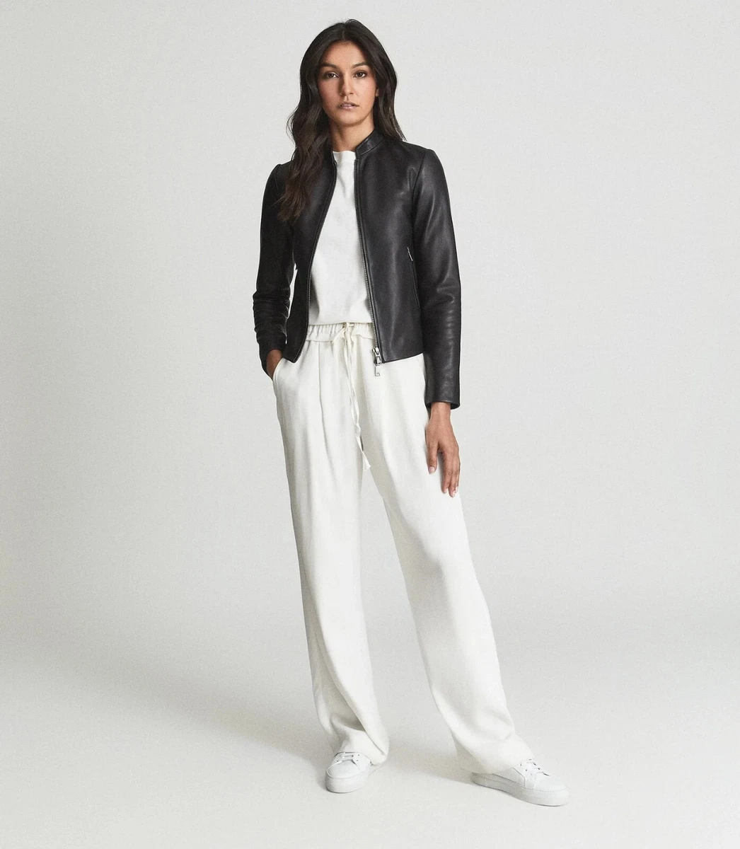 Femmes Cuir Noir Veste Avec Gunmetal Fermeture clair Femmes Veste