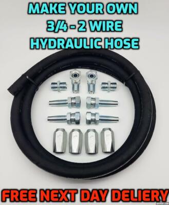 HYDRAULIKSCHLAUCHSET SELBER MACHEN 3/4 2 DRAHT BSP WIEDERVERWENDBARE EINSÄTZE & 3M SCHLAUCH 