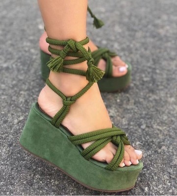 Womens Summer Open Toe Wedge Heels Casual Lace Up Sandals Platform Shoes Beach