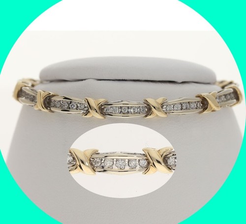 Diamond Coaster X Bracelet .75CT Multi Tone Gold 6 3/8” Long - Picture 2 of 8