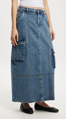 Cotton:On Women's Cargo Denim Maxi Skirt Offshore Blue Wash