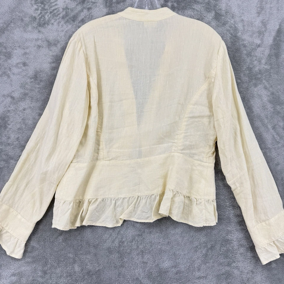 VTG J Jill Jacket Medium Linen Minimalist Ruffle Cottage Butter yellow Coquette - Image 3 of 4