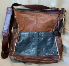 The Sak Iris Patchwork Crossbody Purse Brown Bronze Sparkle Leather Adjustable