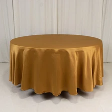 Gold 108" ROUND Lamour Satin TABLECLOTH Wedding Party Kitchen Tabletop Linens