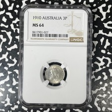 1910 Australia 3 Pence Threepence NGC MS64 Lot#G1482 Silver! Choice UNC!