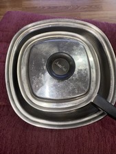 Vintage Aristo Craft Square Skillet Set 8” 12” Stainless Steel Pans w Lid MCM 