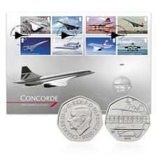 Concorde Stamps Coin Cover 50p Brilliant Uncirculated fr Royal Mail Royal Mint