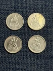 4 Liberty Seated Dimes 1880's-AU Condition-1885 1886 1888-S 1889--Likely Cleaned