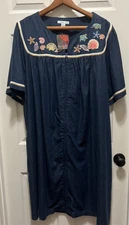 NWT Go Softly Patio Dress Zip Denim Mumu 3X Blue Embroidered Sea Ocean Beach