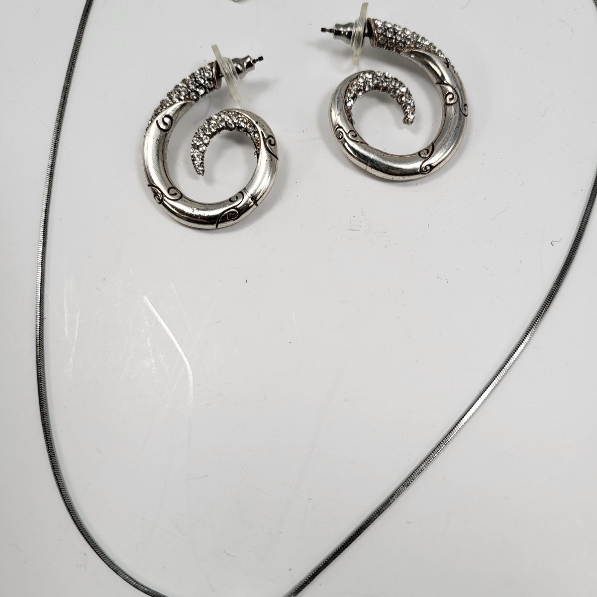Brighton "CRISTALINA" Silver Tone Twisted Rhinestone Pendant Necklace & Earrings View 4