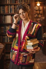 Marisa Christina Classics Hand Knitted Cardigan Sz M Teacher Books Novelty EUC