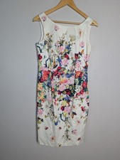 Talbots Dress Womens 2 White Knee Length Sheath Floral Scoop Neck Lined