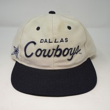 Vintage 90s Sports Specialties Dallas Cowboys Script Snapback Hat White Navy