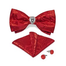 Mens Paisley Floral Bow Ties Pre-Tied Pocket Square Cufflinks Set Wedding