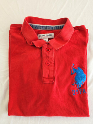 U.S. Polo Assn. Herren Poloshirt L Rot Blau USPA Logo Baumwolle 044