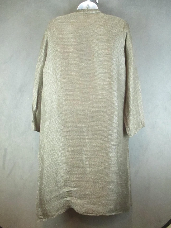 Eileen Fisher Tunic Dress Womens Petite Large Brown Silk Linen Long Button Shirt - Image 4 of 4