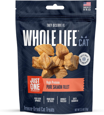 Whole Life Cat Just One Salmon Freeze Dried Cat Treats - Human Grade High Protei
