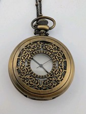 Unisex Quartz Pocket Watch Pendant Necklace 47mm Round Bronze Tone Steampunk