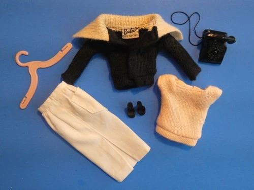 Vtg Barbie PAK White Skirt, Pink Sweater, Black Cardigan, Phone & Black Japan OT