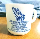 Vintage Milk Glass 8oz Mug  Featuring Serenity's Prayer by Anchor Hocking USA