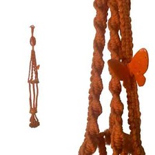 Orange Macrame Double Plant Hanger // Mid Century 1970s Boho Hippie Garden