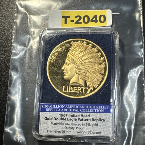 EXONUMIA American Mint 1907 Indian Head Gold Double Eagle Pattern Tribute T-2040