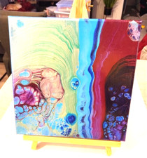 HANDMADE ACRYLIC POUR PAINTING ON 10X10 CANVAS, VARNISHED