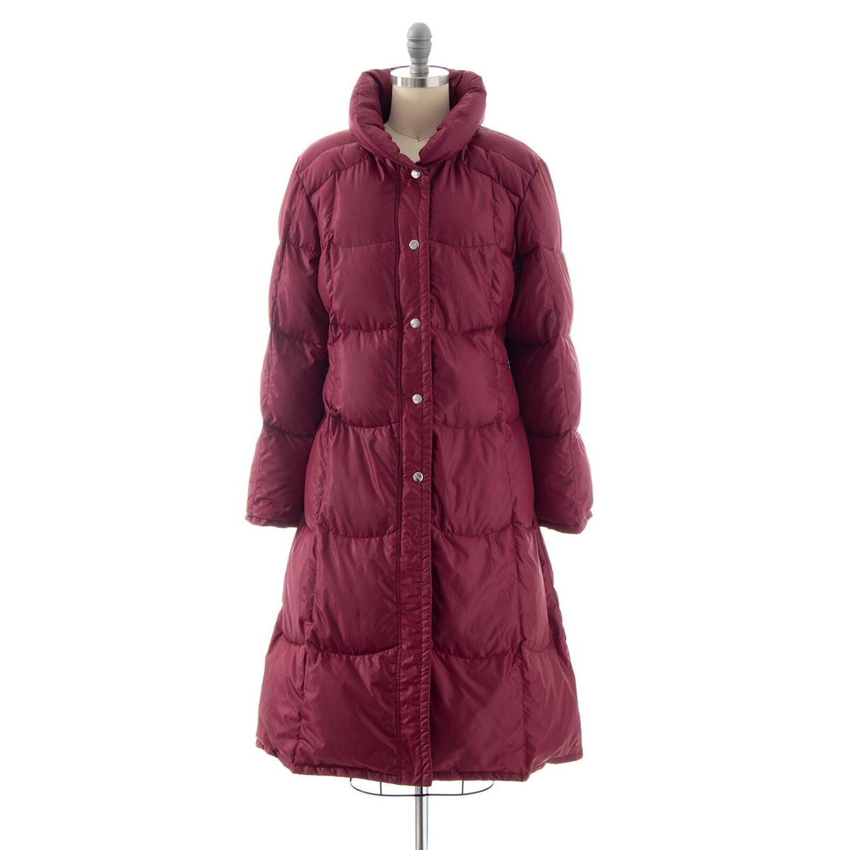 Vintage 1980s Puffer Coat 80s Down Quilted Burgundy Long Winter