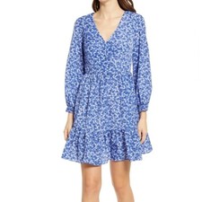 Eliza J Floral Print Long Sleeve Ruffle Mini Dress Blue Size 2