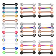 8-14PCS Nipple Rings 316L Steel Straight Tongue Ring Nipple Barbell Piercing 14G