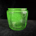 Anchor Hocking "CAMEO GREEN" Uranium Glass Cookie Jar - No Lid, 5-3/8", EUC!